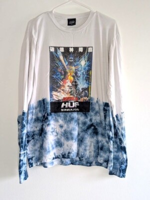 Godzilla vs HUF T Shirt Size Medium Long Sleeve Graphic Streetwear Skate Tie Dye-image