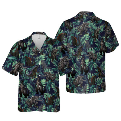 Godzilla Hawaiian Shirt - Summer Button-Up Shirt - Fun Logo Design - Tropical Gi-image