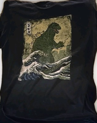 Mens Godzilla Graphic T-shirt by Toho, Japanese Movie Retro, Size L, Black, VTG-image