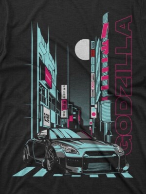 Nissan GT-R Godzilla T-Shirt Skyline R32 JDM Super Car on a Ring Spun Cotton Tee-image
