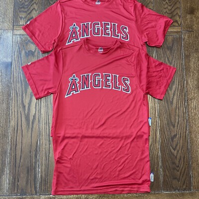 Los Angeles Angels Cool Base T Shirt Red Size Small Lot Of 2 New Majestic-image