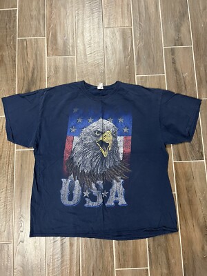 Fruit Of The Loom USA American Flag Bald Eagle Blue T-Shirt Size 3XL-image