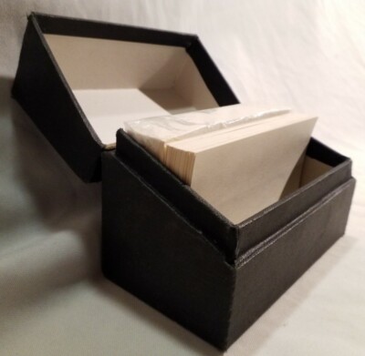 Antique Leather Bound Black Recipes Box Flip Top 6x3x4