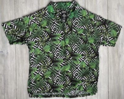Super Massive Shirt Mens Large Green Leaves Forest Black Button Up Casual-image