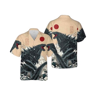 3D King Of Monster Godzilla Japanese Gojira Hawaiian Shirt Vintage Hawaii Beach-image