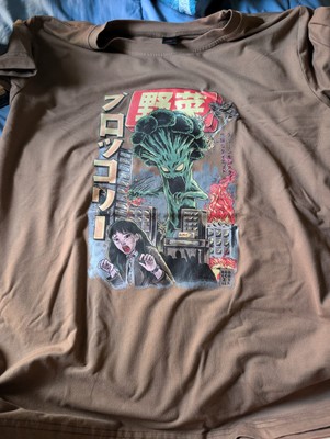 Romwe Broccozilla Shirt Mens Large Brown Broccoli Godzilla Anime Graphic-image