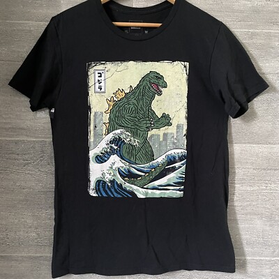 Godzilla The Great Wave Japanese Black T Shirt Size M-image