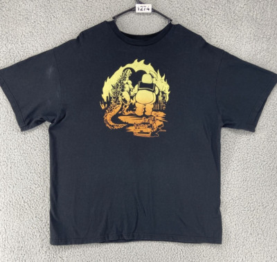 Godzilla And Marshmallow  Man Holding Hands sz L Black T-Shirt-image