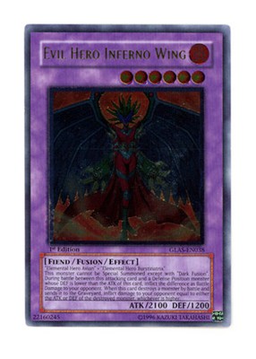 Evil Hero Inferno Wing - GLAS-EN038 - Ultimate Rare - 1st Edition LP YuGiOh!  Bo-image