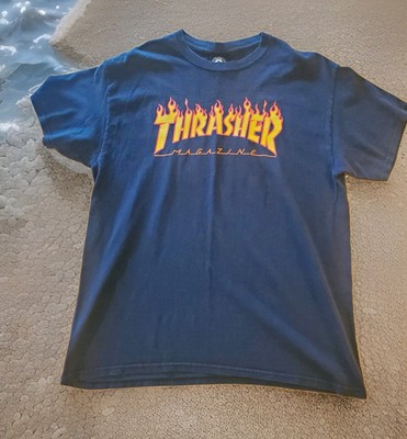 THRASHER MAGAZINE TEE Godzilla Black Flame T- Shirt Large-image