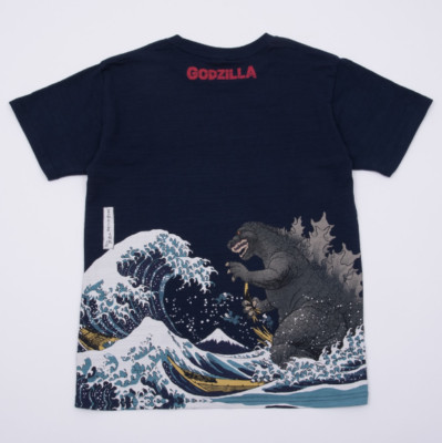 Discharge-dyed T-shirt Thirty-six Views of Mount Fuji-Giant Monsters Navy TOHO-image