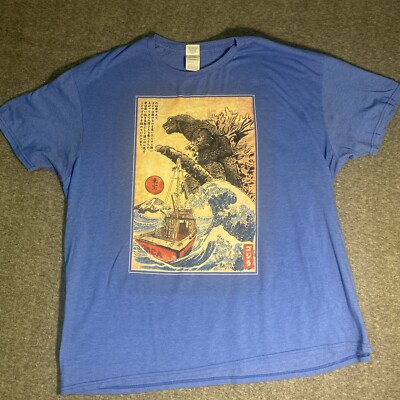 Godzilla Kaiju Shirt Mens 2XL Blue Short Sleeves Japanese Tee on a Delta tag-image