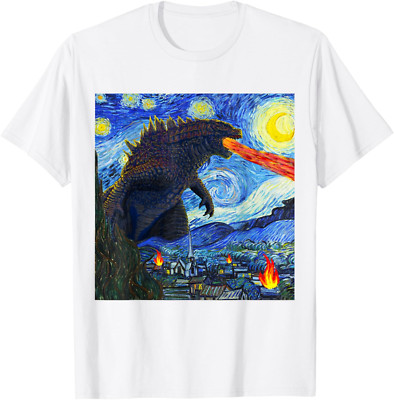 Kaiju Godzilla T-Shirt Van Gogh Starry Night Vintage Japanese Monster T-Shirt-image