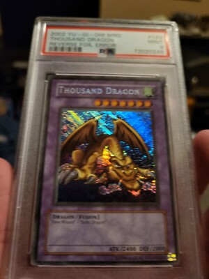 YUGIOH PSA 9 2002 Thousand Dragon Reverse Foil Error MRD-143 Secret Rare-image