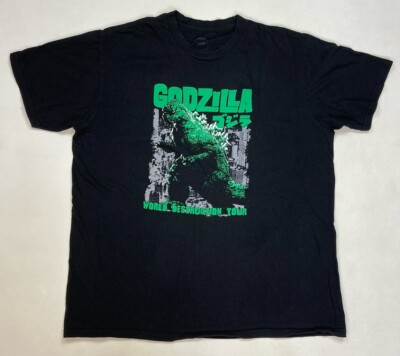 Godzilla World Destruction Tour Graphic T-shirt Men Large Black Logo Green-image