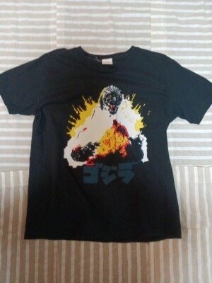 Japanese film Godzilla print black short sleeved t-shirt large mint condition-image