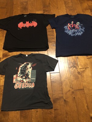 2XL Shirts Lot Of 3–Batman, Godzilla, And Attack Of The Titan-image