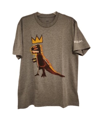New JEAN-MICHEL BASQUIAT Godzilla Crown Mens Medium Heather Grey Street Art Tee-image