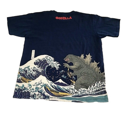 Folcart Toho Godzilla Hokusai Ukiyo-e T-Shirt, discharged print (infused), XXL-image