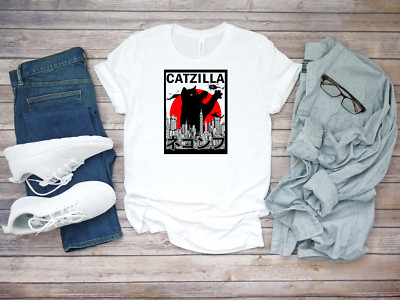 Catzilla Godzilla Figure Cat Poster Design Short Sleeve White Men T shirt F047-image