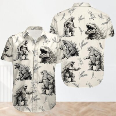 Godzilla Button Shirt, Godzilla Hawaiian Shirt, Movie Vacation Hawaiian Shirt-image