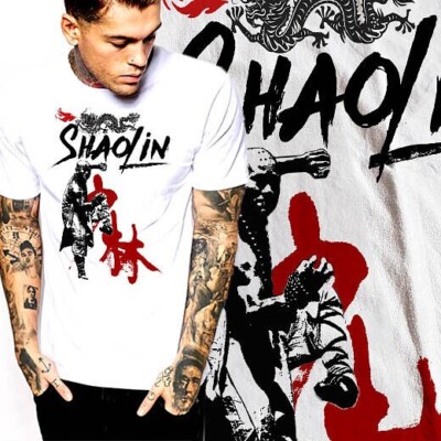 Kung Fu t-shirt retro Karate shaolin martial arts buddha monk Deadly fists S-2XL-image