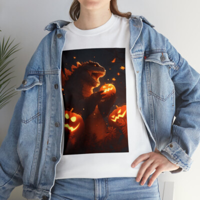 Godzilla eating a carved pumpkin T-shirt - Halloween Tee-image