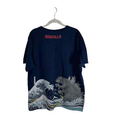 Godzilla x Ukiyoe Discharge Navy Blue T Shirt Great Waves Japan-image