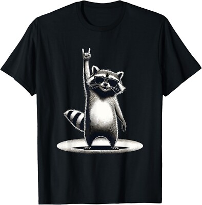 Retro Raccoon Rock Music Gift Men Kids Women Funny Raccoon T-Shirt-image
