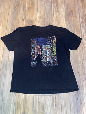 GODZILLA KAIJU CITY Mens Threadless Rare T-Shirt Sz L Black Kooky Love Design-image