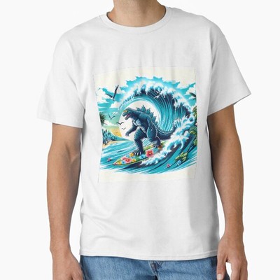 Godzilla Surfing the Waves Classic T-Shirt T-Shirt Made in US/AUS Size S-2XL-image