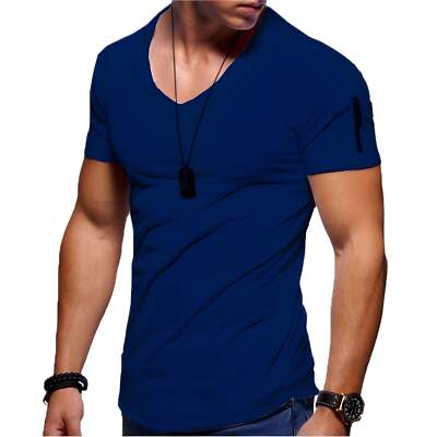 Slim Fit Men's V-Neck Short Sleeve T-Shirt in Cotton Blend - Stylish European an-image