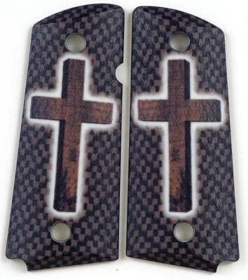 Hand of God Cross on Carbon Fiber Custom Compact Officer 1911 Grips-image
