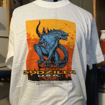 NOS Vintage 1998 GODZILLA t shirt L anime kaiju movie promo 90s monster Japan-image