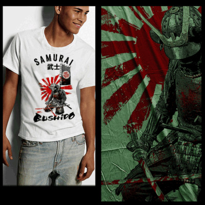 Samurai T-Shirt deadly warrior with sword Bushido Code Japanese katana Ronin sun-image