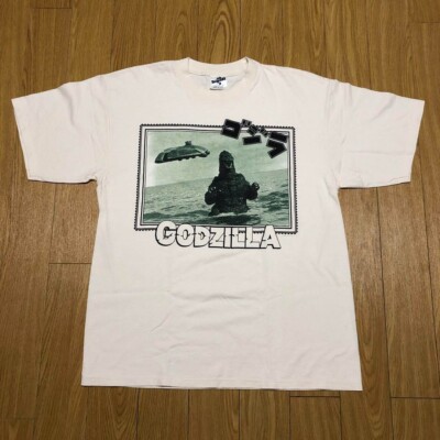 90s Vintage Godzilla 1984 T-Shirt Toho movie Tee unbleached White Printed Used-image