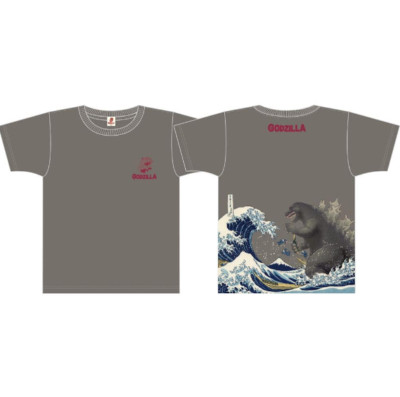 Discharge-dyed T-shirt Thirty-six Views of Mount Fuji-Giant Monsters Gray TOHO-image