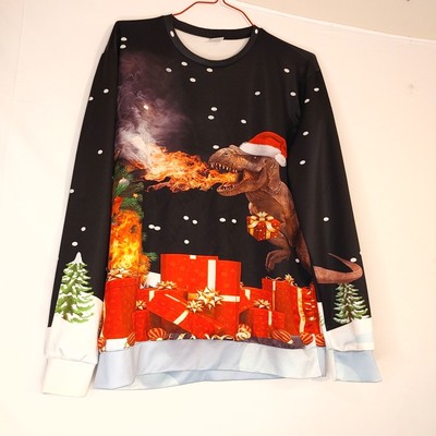 All Over Print Shirt T-Rex Fire Dragon Godzilla Long Sleeve Christmas   Size XL-image