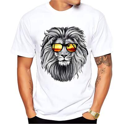 Casual Cartoon Print Cotton T-Shirt for Men, Short Sleeve Round Neck Loose Fit T-image
