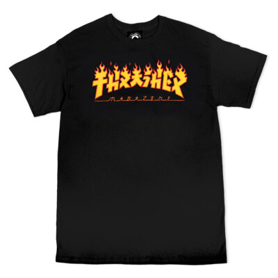 Thrasher Magazine GODZILLA FLAME LOGO Skateboard T Shirt BLACK-image