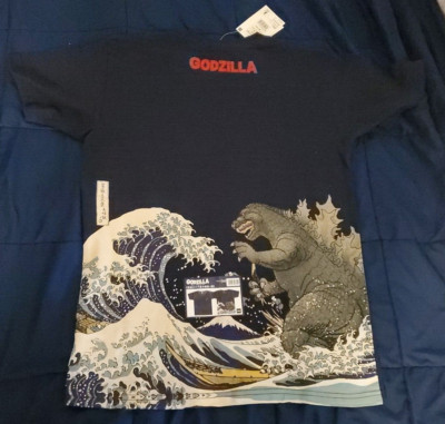 Godzilla T Shirt Medium Blue Double Sided NWT Japanese Print Brand New-image