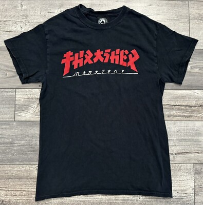 Godzilla Thrasher Magazine Outlined Black & Red Skateboard Shirt Mens Size Small-image