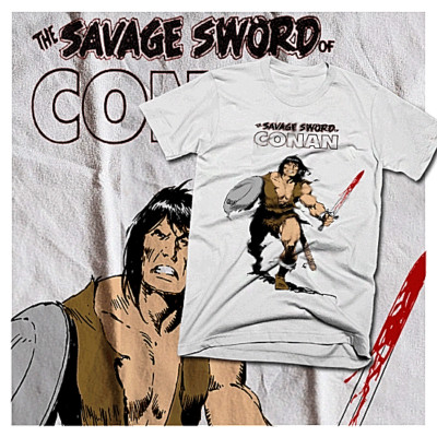 Barbarian t-shirt retro warrior savage viking era swordsman anime S-2XL tee-image
