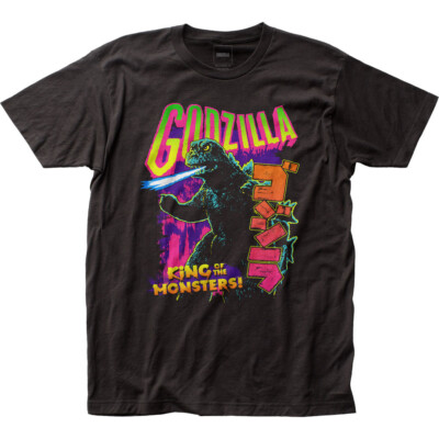 Godzilla Neon Mens T Shirt Cult Classic Monster Movie Tee New Black-image