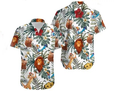 Love The Lion King Cartoon Tropical Leaves Aloha Summer Vibes Hawaiian Shirt -image