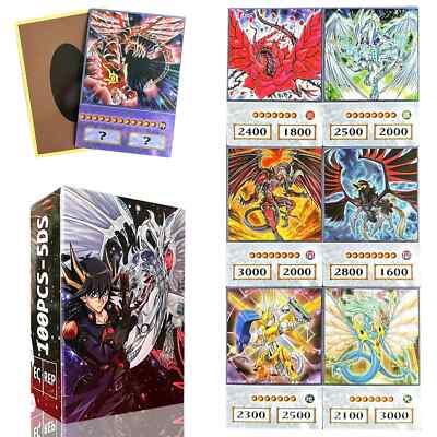 YUGİOH 100Pcs Blue Eyes Dark Magician Exodia Obelisk RA Slifer DM Style Cards-image