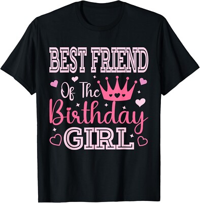 Best Friend of the Birthday Girl Cute Pink Matching Family T-Shirt-image