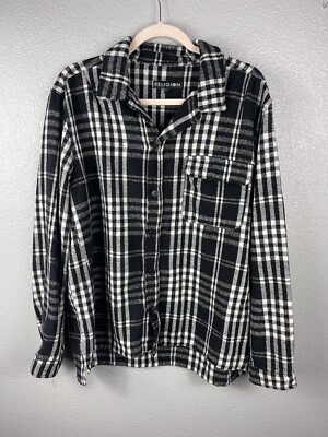 RELIGION Plaid Button Up XL Black/White Long Sleeve Front Pocket Patch Grudgcore-image