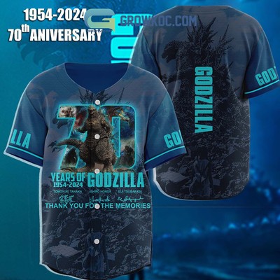 Godzilla Thank You For 70 Years Of The Memories Baseball Jerse With Sewn Trim-image