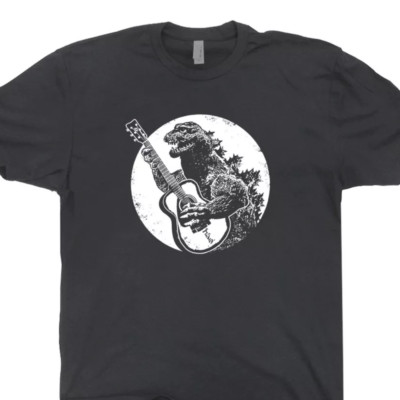Cool Guitar T Shirt Vintage Godzilla Acoustic Electric Bass Drum Fender Men Band-image